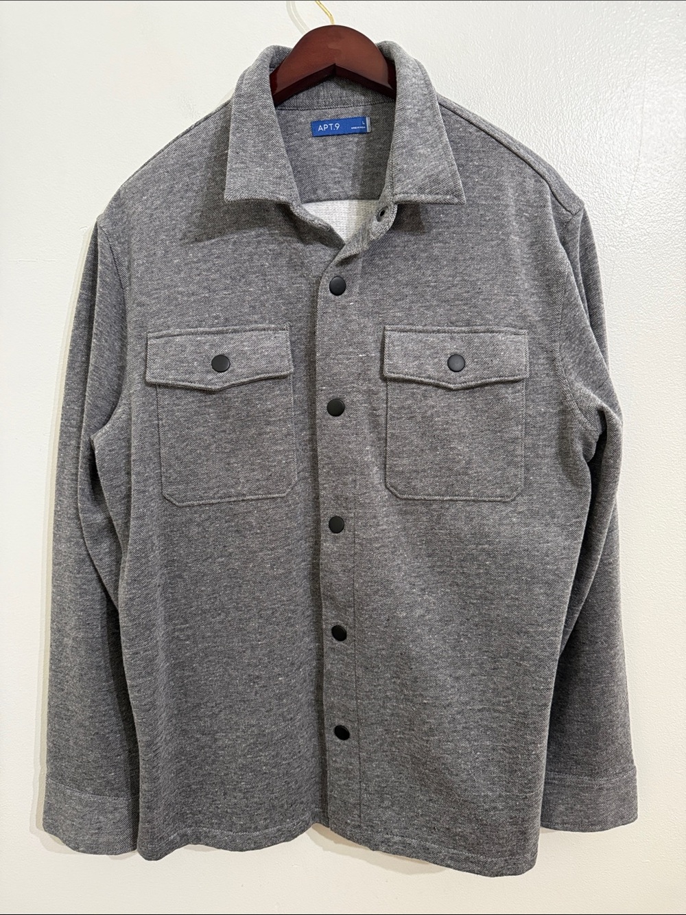 Apt. 9 Men's Heather Gray Button-Up Shirt Jacket Large